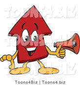 Vector Illustration of a Cartoon Red up Arrow Mascot Holding a Megaphone by Mascot Junction