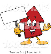 Vector Illustration of a Cartoon Red up Arrow Mascot Holding a Small Blank Sign by Mascot Junction