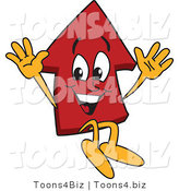 Vector Illustration of a Cartoon Red up Arrow Mascot Jumping by Mascot Junction