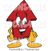 Vector Illustration of a Cartoon Red up Arrow Mascot Pointing Outwards by Mascot Junction