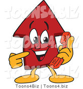 Vector Illustration of a Cartoon Red up Arrow Mascot Using a Phone by Mascot Junction