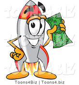 Vector Illustration of a Cartoon Rocket Mascot Holding a Dollar Bill by Mascot Junction