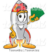 Vector Illustration of a Cartoon Rocket Mascot Holding Money by Mascot Junction