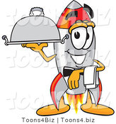 Vector Illustration of a Cartoon Rocket Mascot Serving a Platter by Mascot Junction