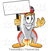 Vector Illustration of a Cartoon Rocket Mascot with a Blank Sign on a Pole by Mascot Junction