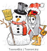 Vector Illustration of a Cartoon Rocket Mascot with a Snowman on Christmas by Mascot Junction