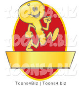 Vector Illustration of a Cartoon Running Gold Key Mascot Logo over a Red Oval and Gold Banner by Mascot Junction