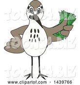 Vector Illustration of a Cartoon Sandpiper Bird School Mascot Holding Cash Money by Mascot Junction