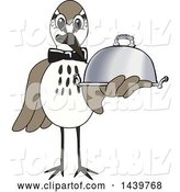 Vector Illustration of a Cartoon Sandpiper Bird School Mascot Waiter Holding a Cloche Platter by Mascot Junction