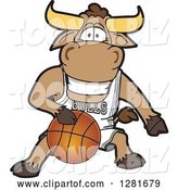 Vector Illustration of a Cartoon School Bull Mascot Athlete Playing Basketball by Mascot Junction