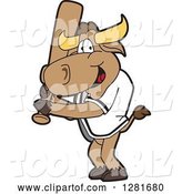 Vector Illustration of a Cartoon School Bull Mascot Holding a Baseball Bat by Mascot Junction