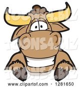Vector Illustration of a Cartoon School Bull Mascot Smiling over a Sign by Mascot Junction