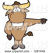 Vector Illustration of a Cartoon School Bull Mascot Standing and Pointing to the Right by Mascot Junction