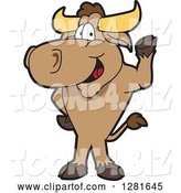Vector Illustration of a Cartoon School Bull Mascot Standing and Waving by Mascot Junction
