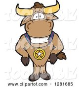 Vector Illustration of a Cartoon School Bull Mascot Standing and Wearing a Sports Medal by Mascot Junction