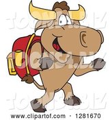 Vector Illustration of a Cartoon School Bull Mascot Student Walking Upright by Mascot Junction