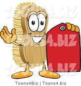 Vector Illustration of a Cartoon Scrub Brush Mascot Holding a Red Sales Price Tag by Mascot Junction