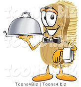 Vector Illustration of a Cartoon Scrub Brush Mascot Serving a Dinner Platter While Waiting Tables by Mascot Junction