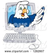 Vector Illustration of a Cartoon Seahawk Mascot Emerging from a Desktop Computer Screen by Mascot Junction