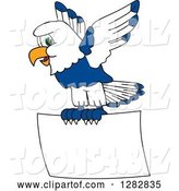 Vector Illustration of a Cartoon Seahawk Mascot Flying with a Blank Sign by Mascot Junction