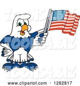 Vector Illustration of a Cartoon Seahawk Mascot Holding an American Flag by Mascot Junction