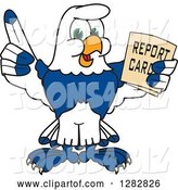 Vector Illustration of a Cartoon Seahawk Mascot Holding up a Finger and a Report Card by Mascot Junction