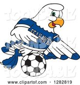 Vector Illustration of a Cartoon Seahawk Sports Mascot Playing Soccer by Mascot Junction