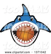 Vector Illustration of a Cartoon Shark School Mascot Biting a Basketball by Mascot Junction