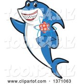 Vector Illustration of a Cartoon Shark School Mascot Holding an Atom by Mascot Junction