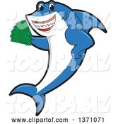 Vector Illustration of a Cartoon Shark School Mascot Holding Cash Money by Mascot Junction