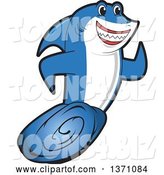 Vector Illustration of a Cartoon Shark School Mascot Running by Mascot Junction