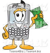 Vector Illustration of a Cartoon Smart Phone Mascot Holding a Bank Note by Mascot Junction