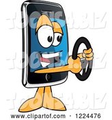 Vector Illustration of a Cartoon Smart Phone Mascot Holding a Steering Wheel by Mascot Junction