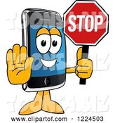 Vector Illustration of a Cartoon Smart Phone Mascot Holding a Stop Sign by Mascot Junction