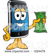 Vector Illustration of a Cartoon Smart Phone Mascot Holding Cash by Mascot Junction