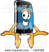 Vector Illustration of a Cartoon Smart Phone Mascot Sitting on a Sign by Mascot Junction