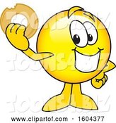 Vector Illustration of a Cartoon Smiley Mascot Holding a Donut by Mascot Junction