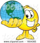 Vector Illustration of a Cartoon Smiley Mascot Holding a Globe by Mascot Junction