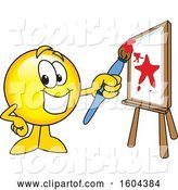 Vector Illustration of a Cartoon Smiley Mascot Painting a Canvas by Mascot Junction