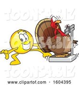 Vector Illustration of a Cartoon Smiley Mascot Tricking a Turkey Bird Weighing Itself by Mascot Junction
