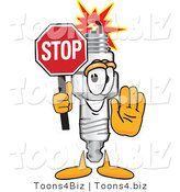 Vector Illustration of a Cartoon Spark Plug Mascot Holding a Stop Sign by Mascot Junction