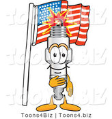 Vector Illustration of a Cartoon Spark Plug Mascot Pledging Allegiance to the American Flag by Mascot Junction