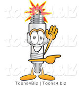 Vector Illustration of a Cartoon Spark Plug Mascot Waving and Pointing to the Right by Mascot Junction