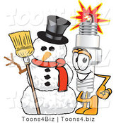 Vector Illustration of a Cartoon Spark Plug Mascot with a Snowman on Christmas by Mascot Junction