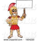 Vector Illustration of a Cartoon Spartan Warrior Mascot Holding a Blank Sign by Mascot Junction