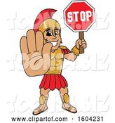 Vector Illustration of a Cartoon Spartan Warrior Mascot Holding a Stop Sign by Mascot Junction