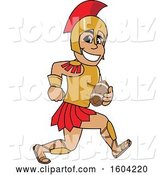 Vector Illustration of a Cartoon Spartan Warrior Mascot Running with a Football by Mascot Junction