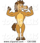 Vector Illustration of a Cartoon Stallion School Mascot Flexing His Muscles by Mascot Junction