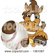 Vector Illustration of a Cartoon Stallion School Mascot Grabbing a Baseball by Mascot Junction