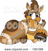 Vector Illustration of a Cartoon Stallion School Mascot Grabbing a Football by Mascot Junction